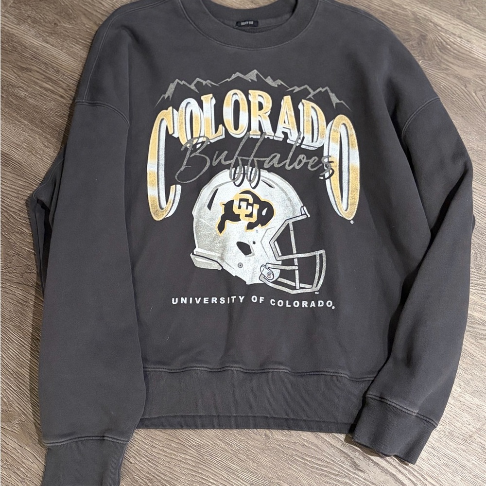 Hollister Black Graphic CU Buffs University of Colorado Boxy Fit Crew Sweatshirt